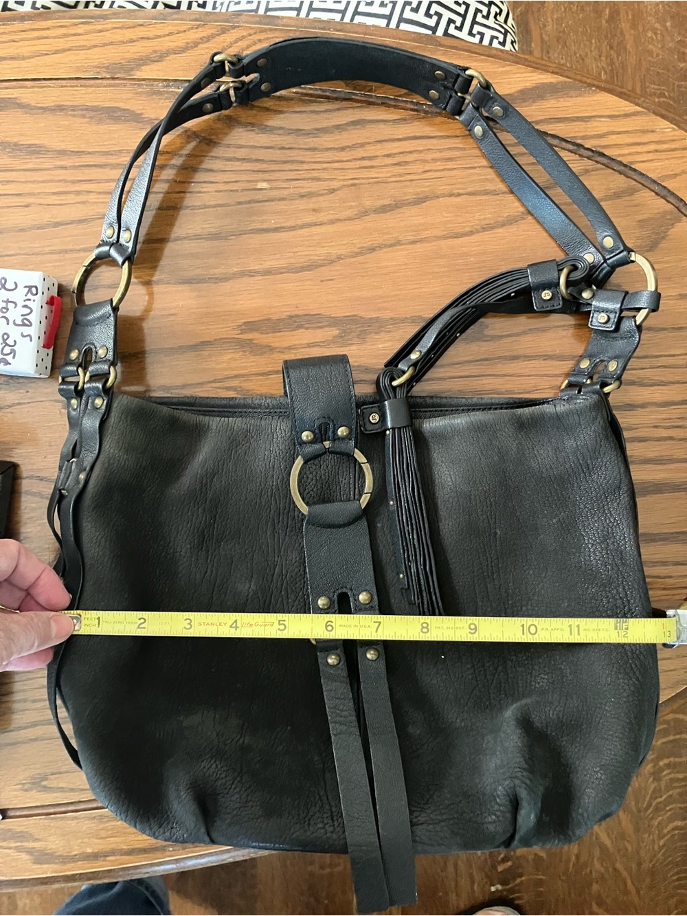 Cole Haan Black Leather Shoulder Bag with Ring and Tassel